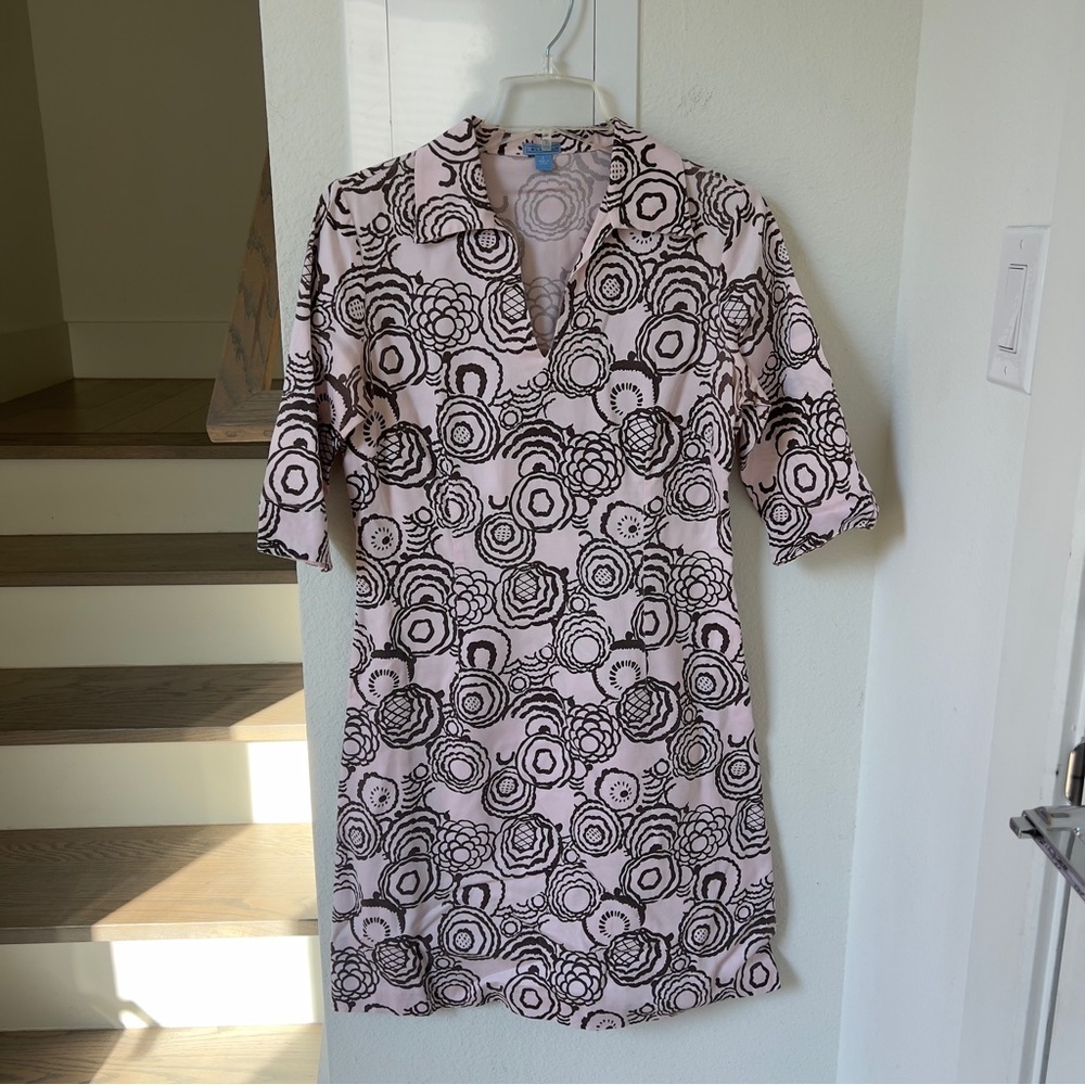 J. McLaughlin Cotton Short Sleeve Collared Mini Dress in Pink